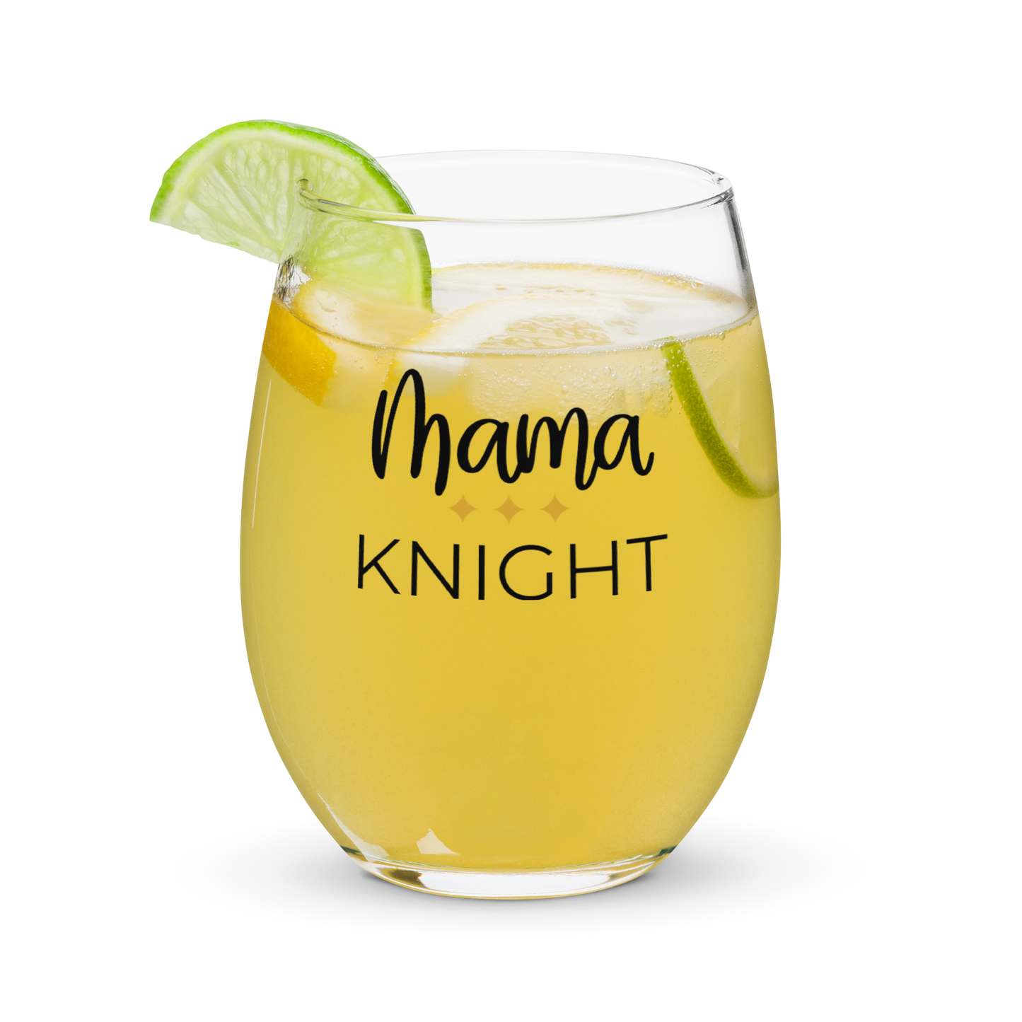 Mama Knight Stemless Wine Glass with a Drink