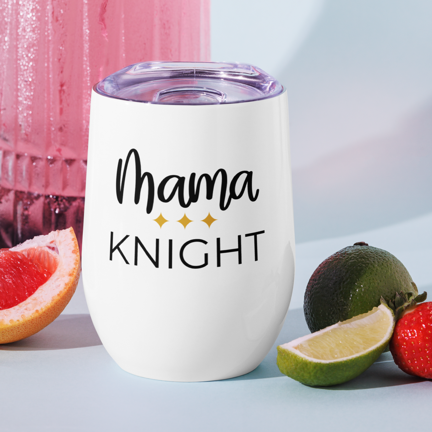 Mama Knight White Tumbler with a Drink