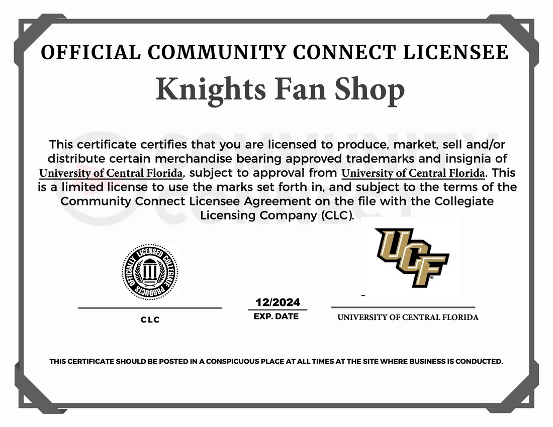 Official UCF Merchandise License Certificate