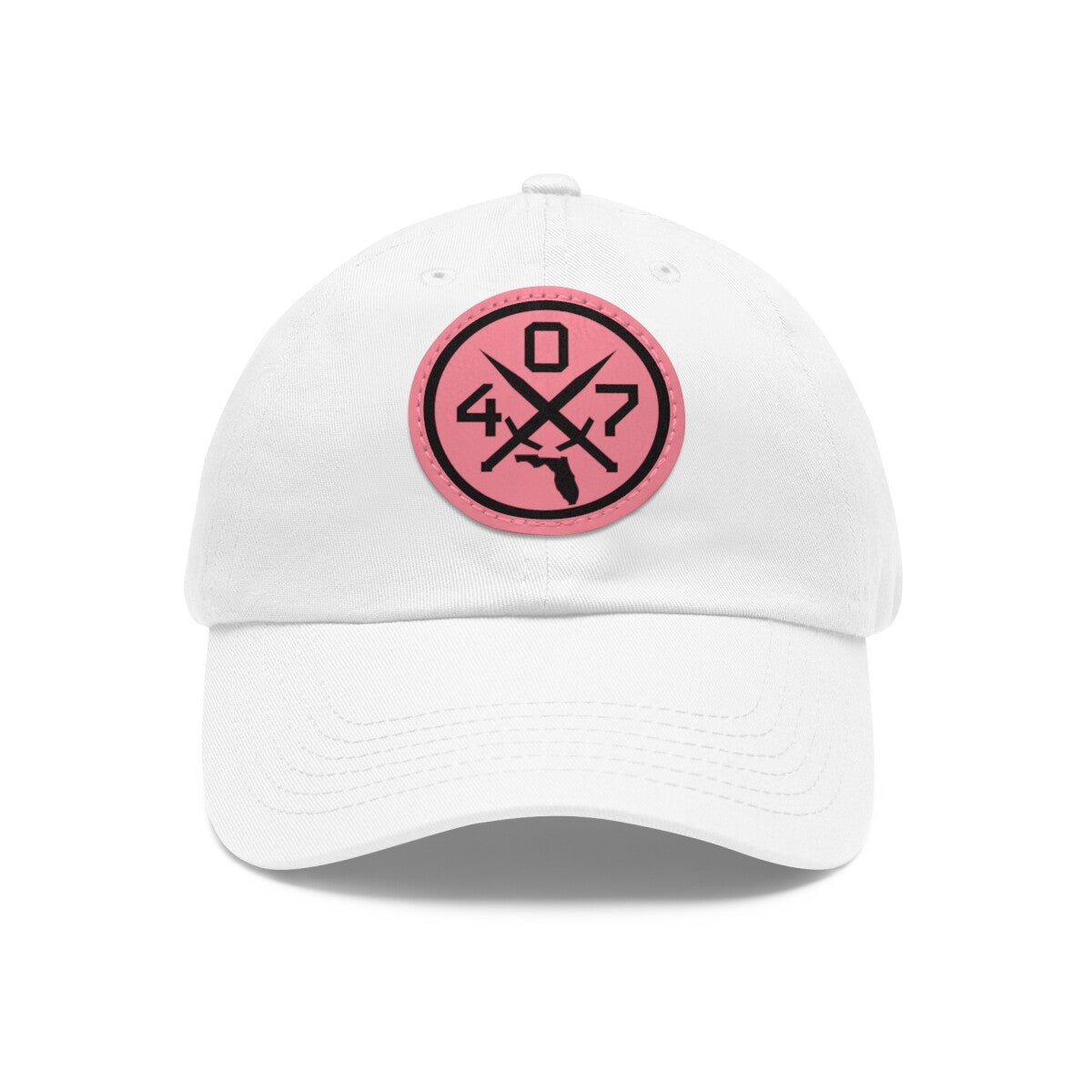 White 407 Florida Swords Hat with Pink Leather Patch