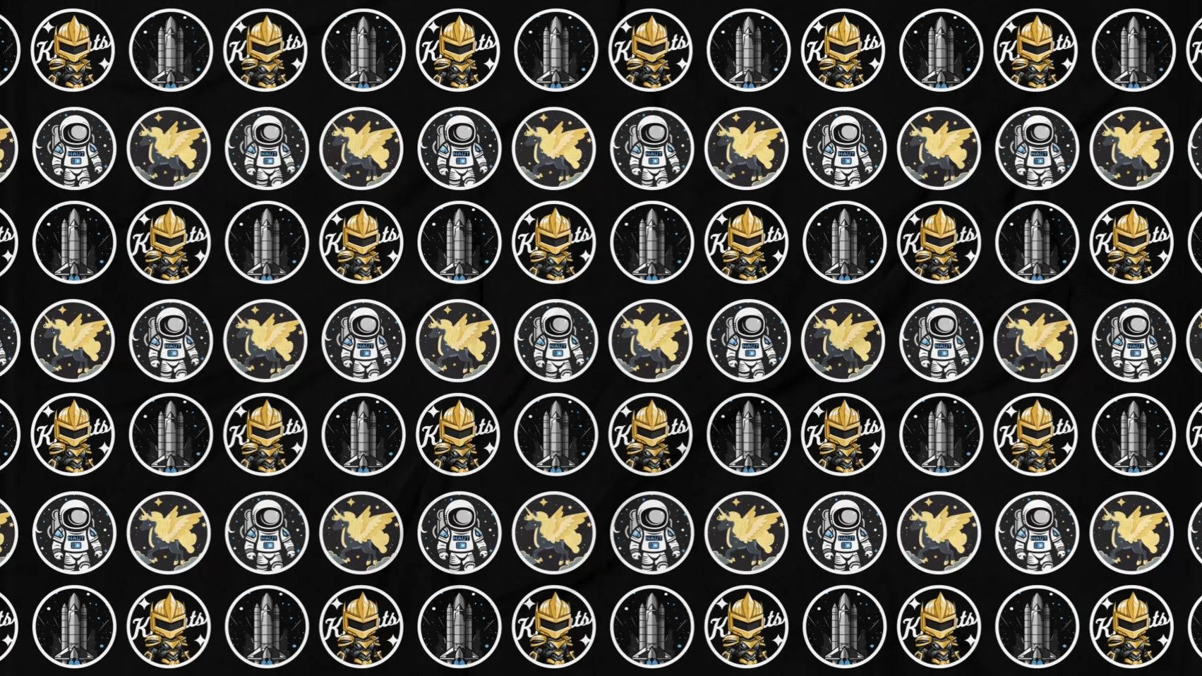 50"×60" Knights Fan Throw Blanket with Pegasus and astronaut designs on a black background spread out flat.